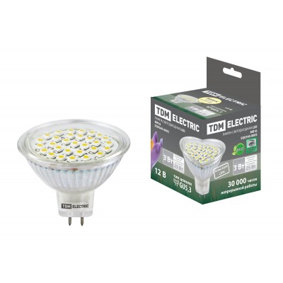 Лампа светодиодная MR16-3 Вт-12 В -3000 К–GU 5,3 SMD TDM