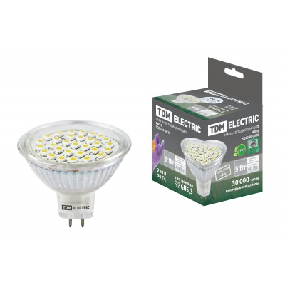 Лампа светодиодная MR16-5 Вт-220 В -4000 К–GU 5,3 SMD TDM