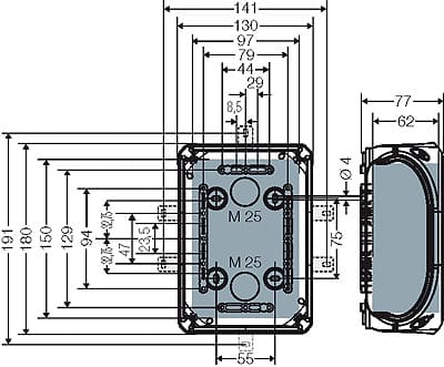 DK1000G коробка ответвительная, чертеж с размерами, Hensel - 2